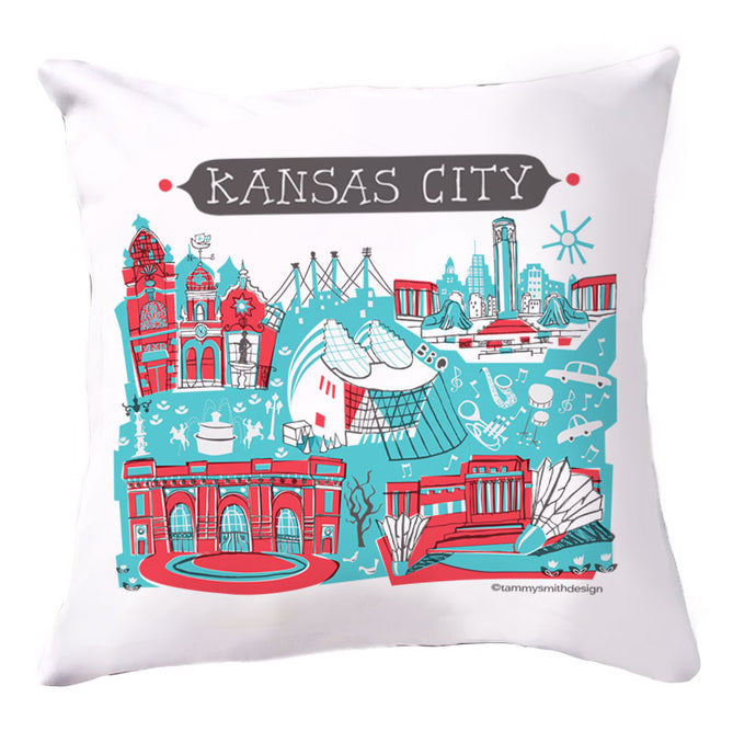 Kansas City Pillow Cover-Red/Turq-16x16