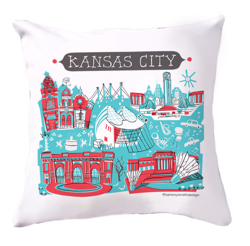 Kansas City Pillow Cover-Red/Turq-16x16