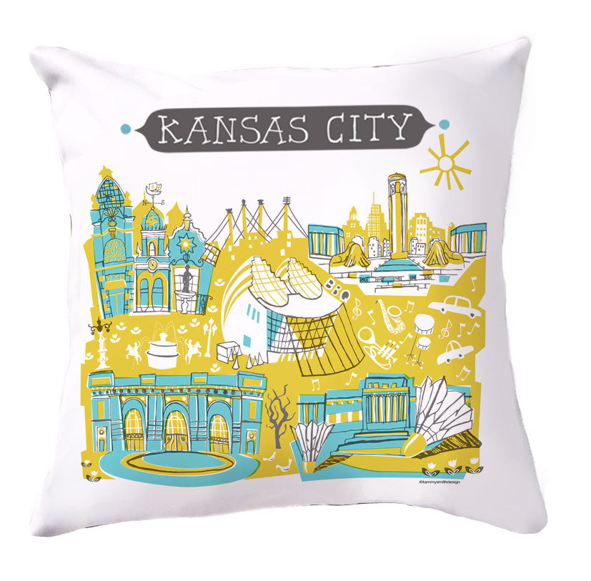 Kansas City Pillow Cover-Yel/Turq-16x16