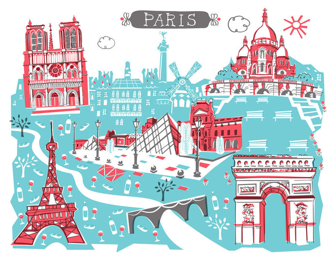 Paris France Wall Art-Custom City Illustration