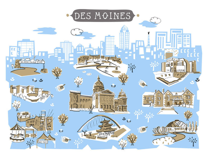 Des Moines Iowa Wall Art-Custom City Print