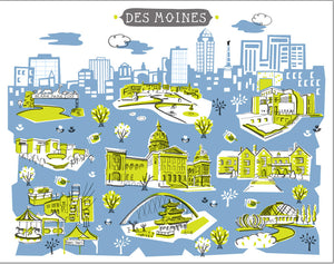 Des Moines Iowa Wall Art-Custom City Print