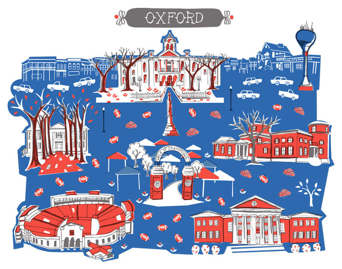 Oxford Mississippi Wall Art-Custom City Print