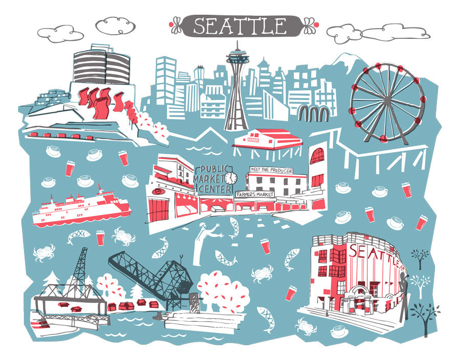 Seattle WA Wall Art-Custom City Print