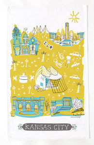 Kansas City Tea Towel-Yellow-Turquoise